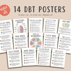 14 DBT Coping Skill Posters, Dialectische Gedragstherapie Kaarten, Borderline, BPD, Therapie Kantoor Decor, Geestelijke Gezondheid School Counselor