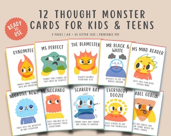 12 Thought Monsters Flashcard for kids teens, Thinking traps children mental health counseling, Communication tool, Cognitive distortion PDF