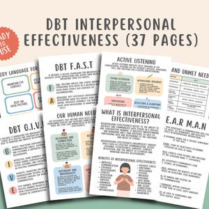 37 DBT Interpersonal Effectiveness Worksheets Journal, Communication Workbook, Building Relationships Mental Health, Dialectical Behavior