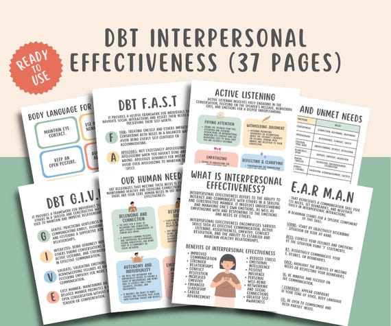 37 DBT Interpersonal Effectiveness Worksheets Journal, Communication Workbook, Building Relationships Mental Health, Dialectical Behavior