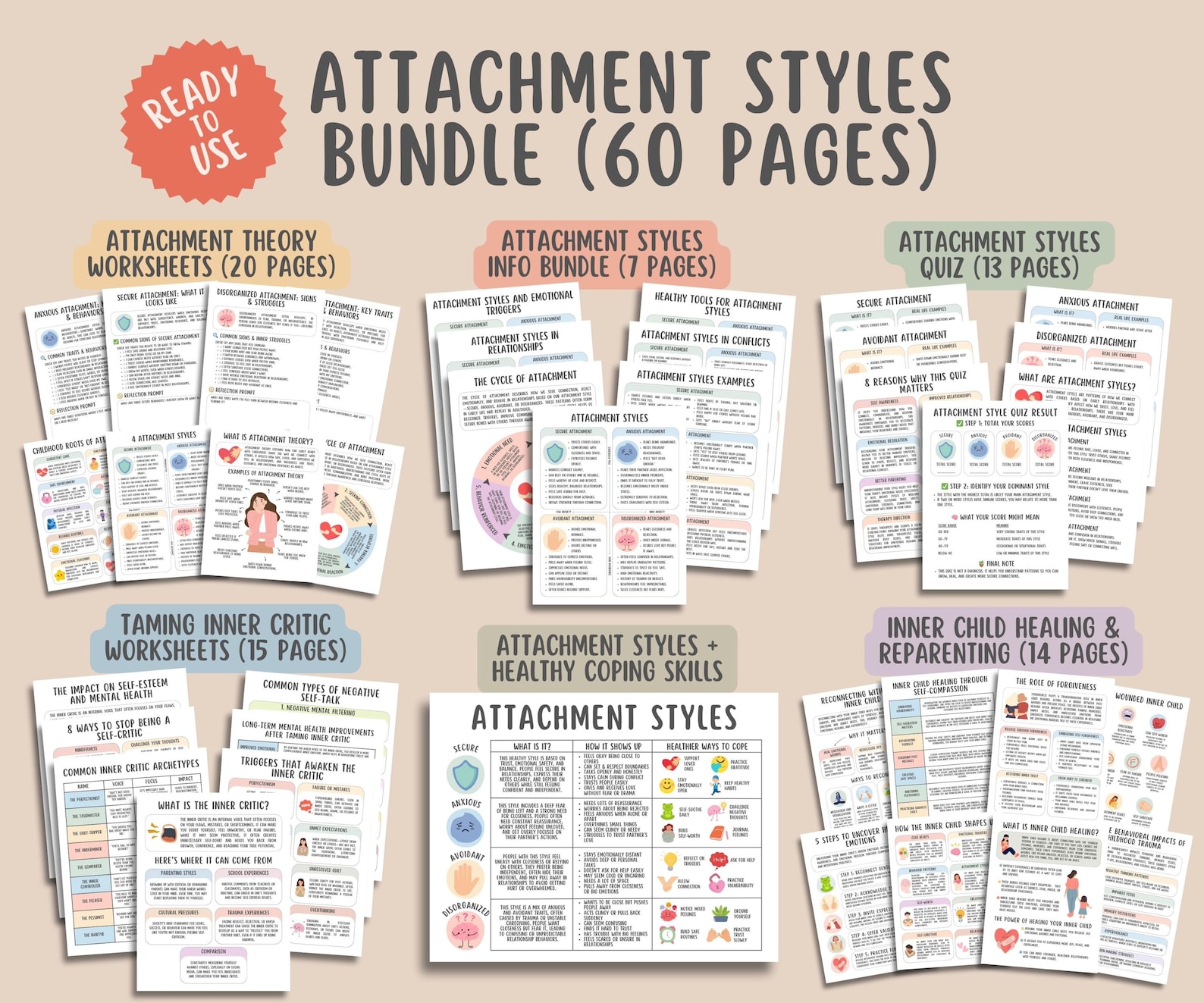 Attachment Styles Bundle (60 Pages), Attachment Theory Worksheets ...