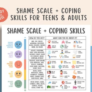Shame Scale + Coping Skills Handout, Inner Child Healing Worksheet, Therapy Tool, Mental Health Print, CBT Resource, Emotional Healing Guide