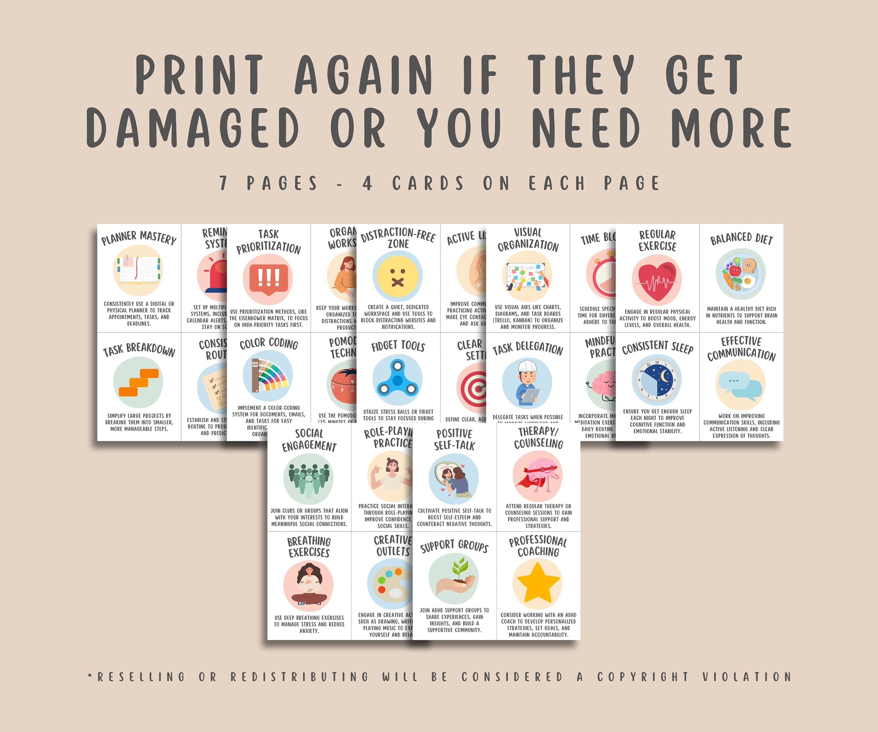 28 ADHD Coping Skills Flashcards for Adults, Attention Deficit Hyper ...