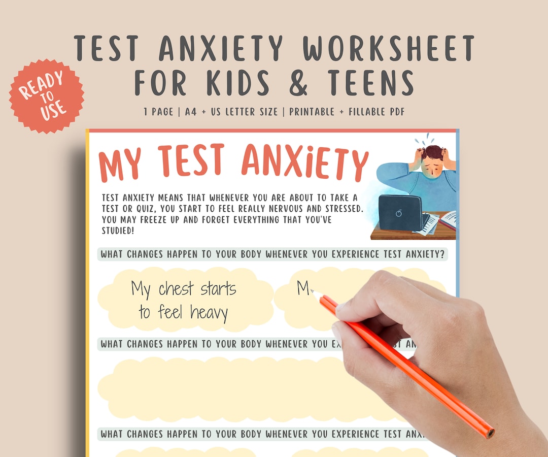 Test Anxiety Worksheet for Kids and Teens, Help Children With Worry ...