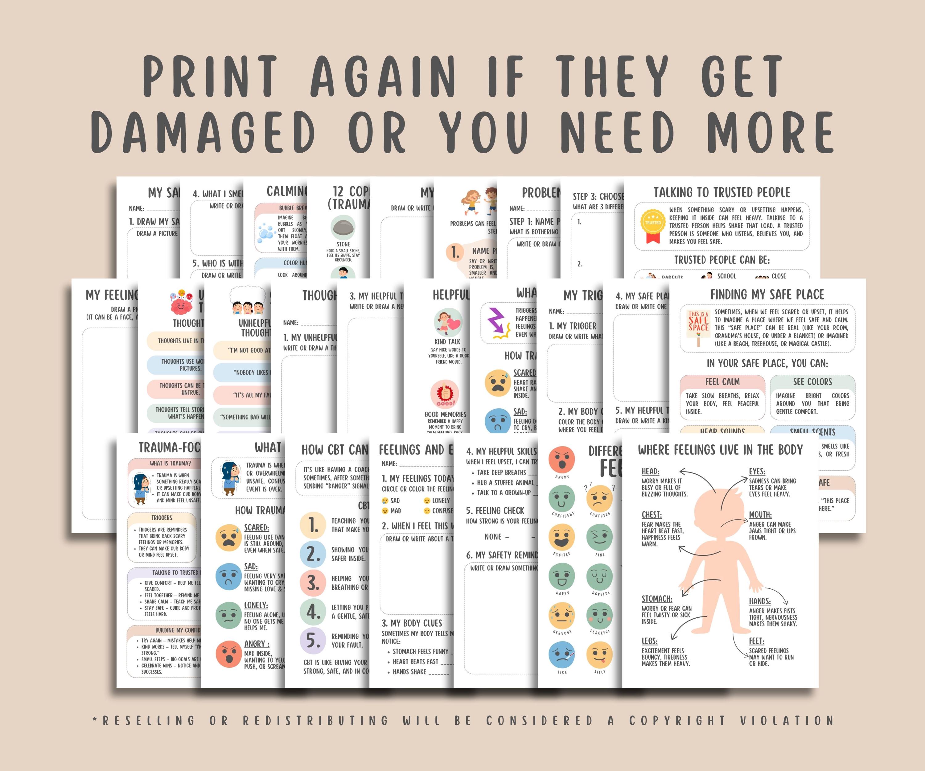 Trauma Focused CBT Worksheets + Cheatsheet for Kids (26 Pages ...