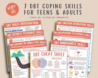 DBT Coping Skills Bundle Teens Adults, Dialectical Behavior Therapy, Mental Health Counseling Handout Trauma Kids Cheat Sheet Anxiety Trauma