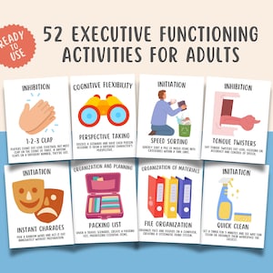 52 ADHD Executive Functioning Activity Flashcards For Adults, Executive Functioning Wheel, Managing ADHD, Self Regulation Montessori
