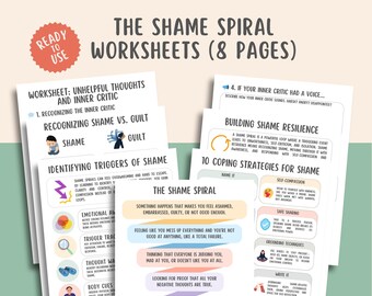 Shame Spiral Worksheet, Coping Skills PDF, Mental Health Workbook, Self Healing Journal, Inner Critic Help, Therapy Worksheets, CBT Tool