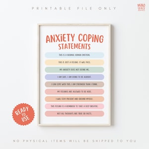 Anxiety coping statements poster, challenging negative thoughts, ways to stay calm, calming techniques, feelings poster, anti anxiety
