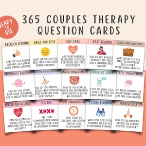 365 vragenkaarten voor koppeltherapie, startkaarten voor koppels, dagboekaanwijzingen voor date night, ijsbrekerspellen, therapieadviseur
