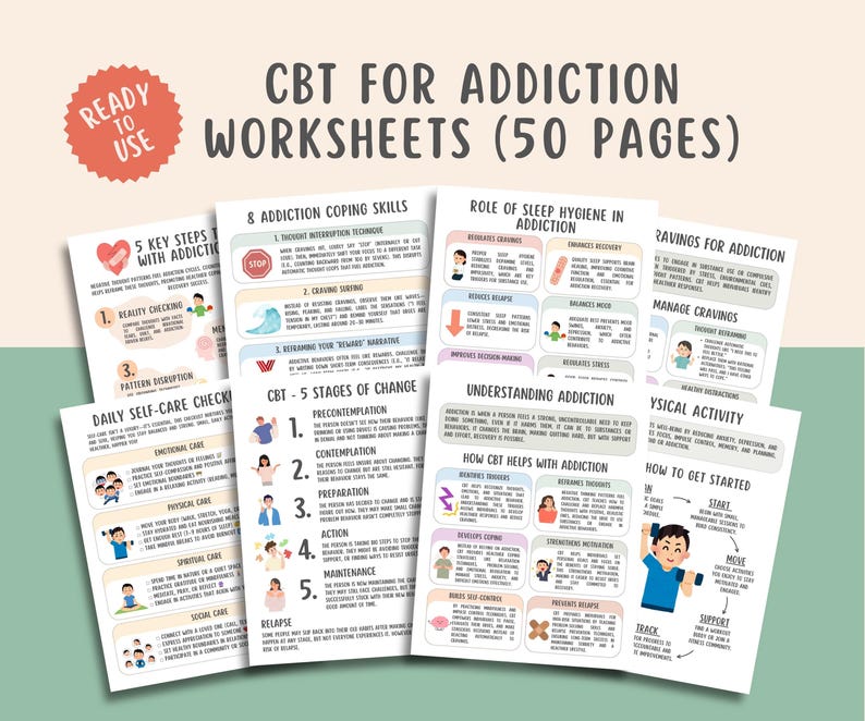 CBT for Addiction Worksheets, Sobriety Planner, Relapse Prevention Plan, Addiction Recovery for Adults, Substance Use Counselor, Trauma DBT