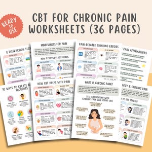 Peut inclure: Ensemble de fiches de travail de TCC (thérapie cognitivo-comportementale) pour la douleur chronique, avec des titres tels que « Pleine conscience pour la douleur » et « Erreurs de pensée liées à la douleur ». Les fiches sont prêtes à l'emploi et comportent 36 pages.