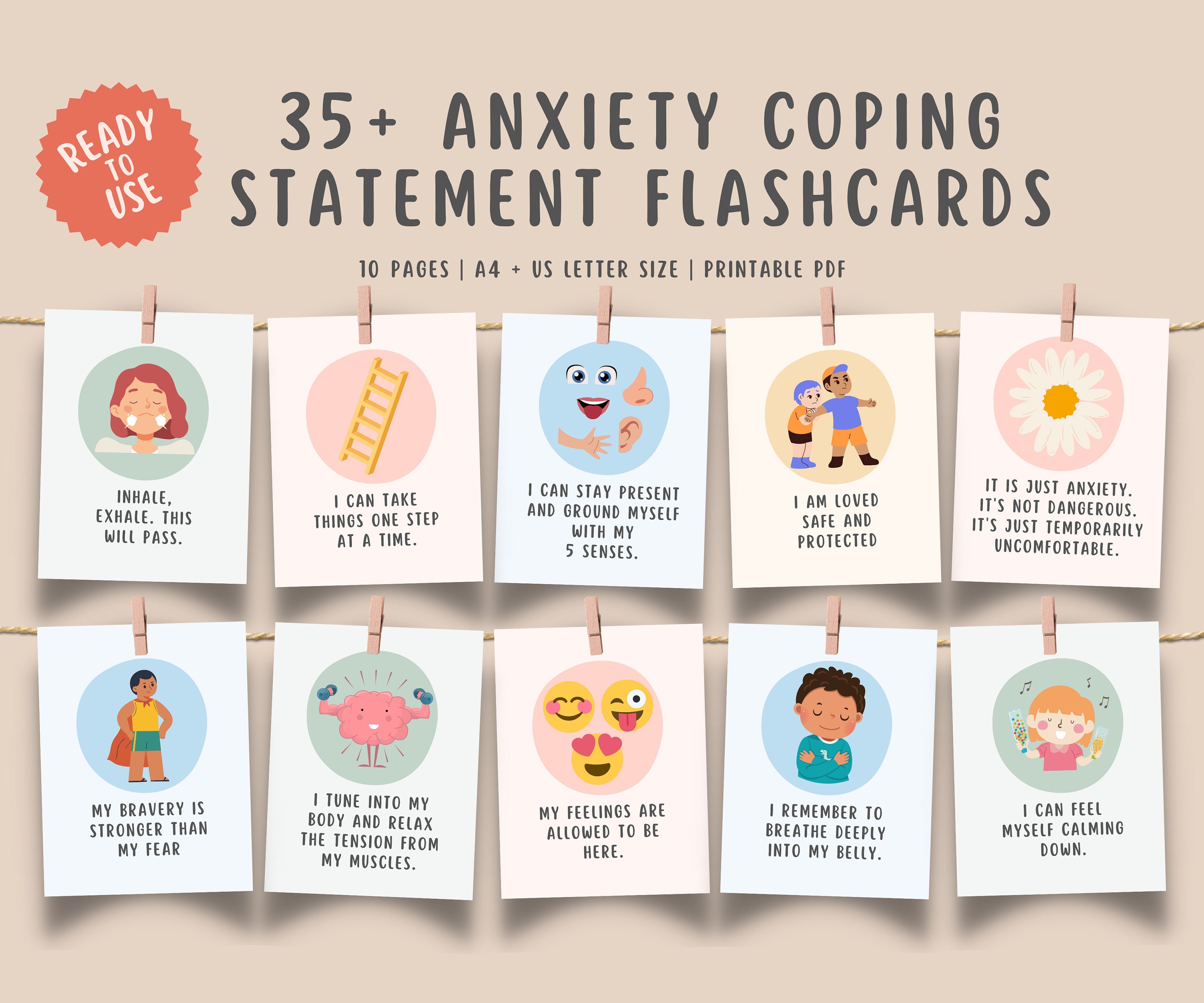 35 Anxiety Coping Statement Cards Teens Kids Anxiety - Etsy UK