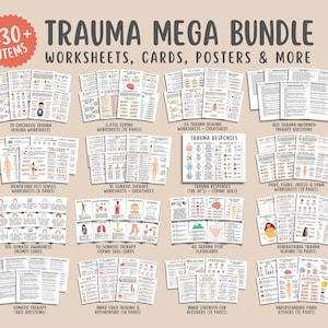Trauma Mega Bundle, (oltre 430 articoli) Guarigione del trauma infantile, carte di consapevolezza della terapia somatica, disturbo da stress post-traumatico complesso, sensazioni percepite, attacchi di panico, critico interiore