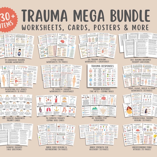 Trauma Mega Bundle, (430+ Items) Childhood Trauma Healing, Somatic Therapy Awareness Cards, C-PTSD, Felt Senses, Panic Attacks, Inner Critic
