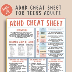 Cheatsheet ADHD, hulpmiddelen voor aandachtstekortstoornis met hyperactiviteit, strategieën voor uitvoerend functioneren, tijdmanagementorganisatie