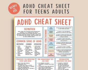 ADHD Cheat Sheet, Attention Deficit Hyperactivity Disorder Resources Tools, Executive Functioning Strategies, Time Management Organization