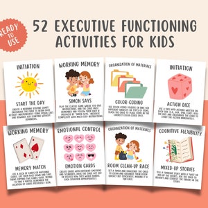 52 ADHS Exekutiv-Funktionsaktivitäts-Karteikarten für Kinder, Exekutivfunktionsrad, ADHS-leisten, Selbstregulierung Montessori