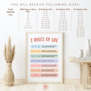 7 Rules of life poster, happy affirmations print, therapy office decor, motivation quote, feelings poster,life rules, social psychology, SEL image 4