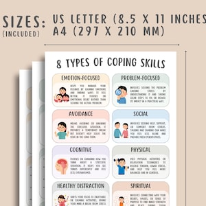 8 Types of Coping Skills Worksheets, Emotional Regulation, Depression and Anxiety Relief, Self-Care, PTSD, Grounding Strategy Mental Health