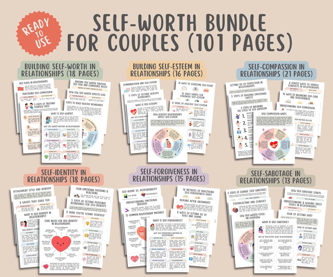 Self Worth Bundle for Couples, Relationship Confidence Worksheets ...