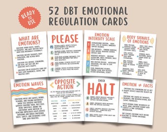52 DBT Emotional Regulation Flashcards, Emotion Regulation Skills, DBT Coping Cards, Mental Health Print, Therapy Tool, Distress Tolerance