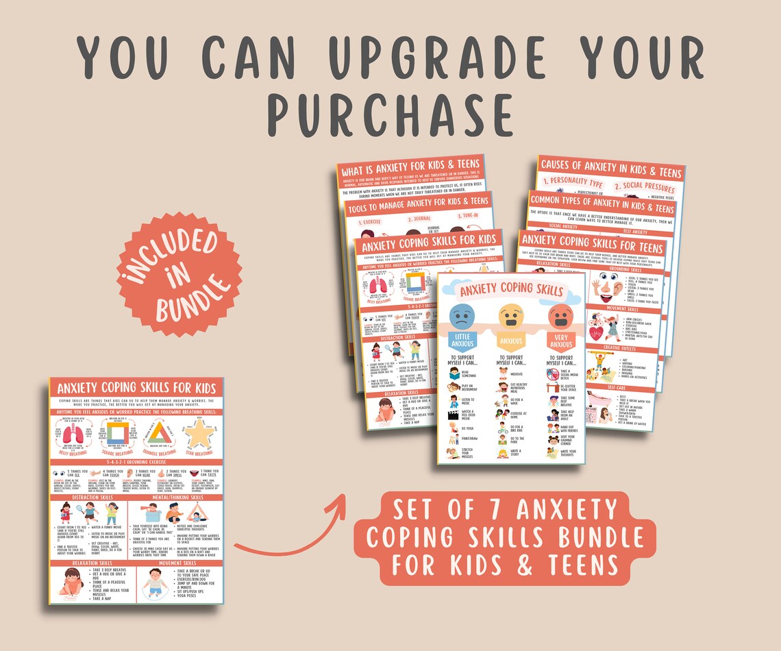 Anxiety Coping Skills Print for Kids, Stress Relief Mental Health ...