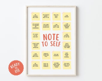 Note to self poster, self reminder wall art, things to remember, calming down corner, self care reminder, psychology gift, therapy art