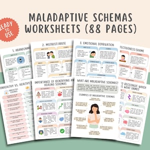 Maladaptive Schemas Workbook (88 Pages) Schema Therapy Printable, CBT Worksheets, Mental Health Journal, Inner Child Healing, Shadow Work
