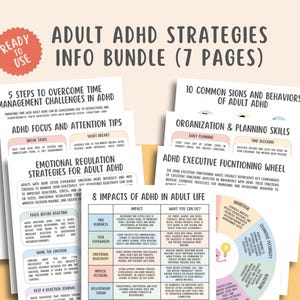 Adult ADHD Strategies (7 Pages), ADHD Coping Skills Bundle, Executive Functioning Wheel, Focus and Attention, Organization and Planning
