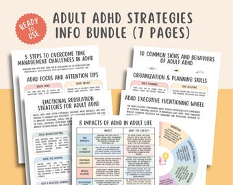Adult ADHD Strategies (7 Pages), ADHD Coping Skills Bundle, Executive Functioning Wheel, Focus and Attention, Organization and Planning