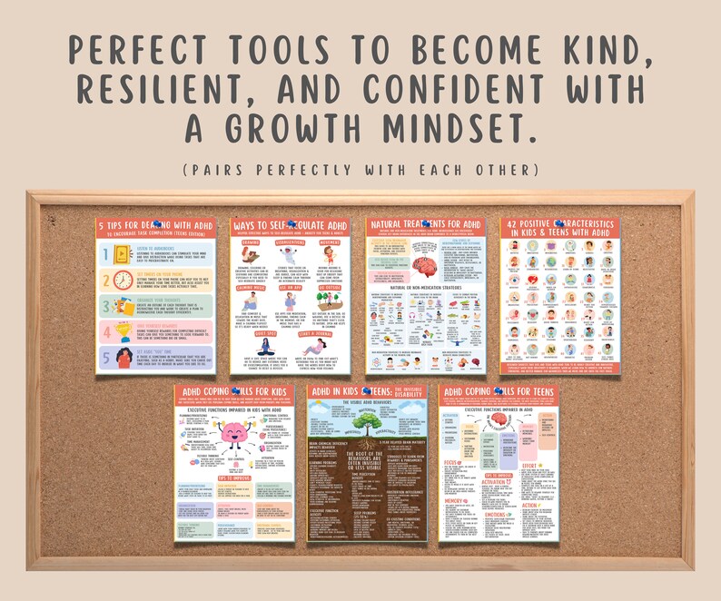 ADHD Coping Skills Bundle for Kids Teens (7 Pages Set) Mental Health ...