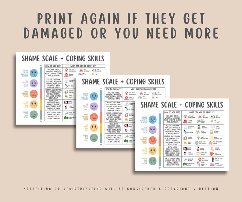 Shame Scale + Coping Skills Handout, Inner Child Healing Worksheet ...