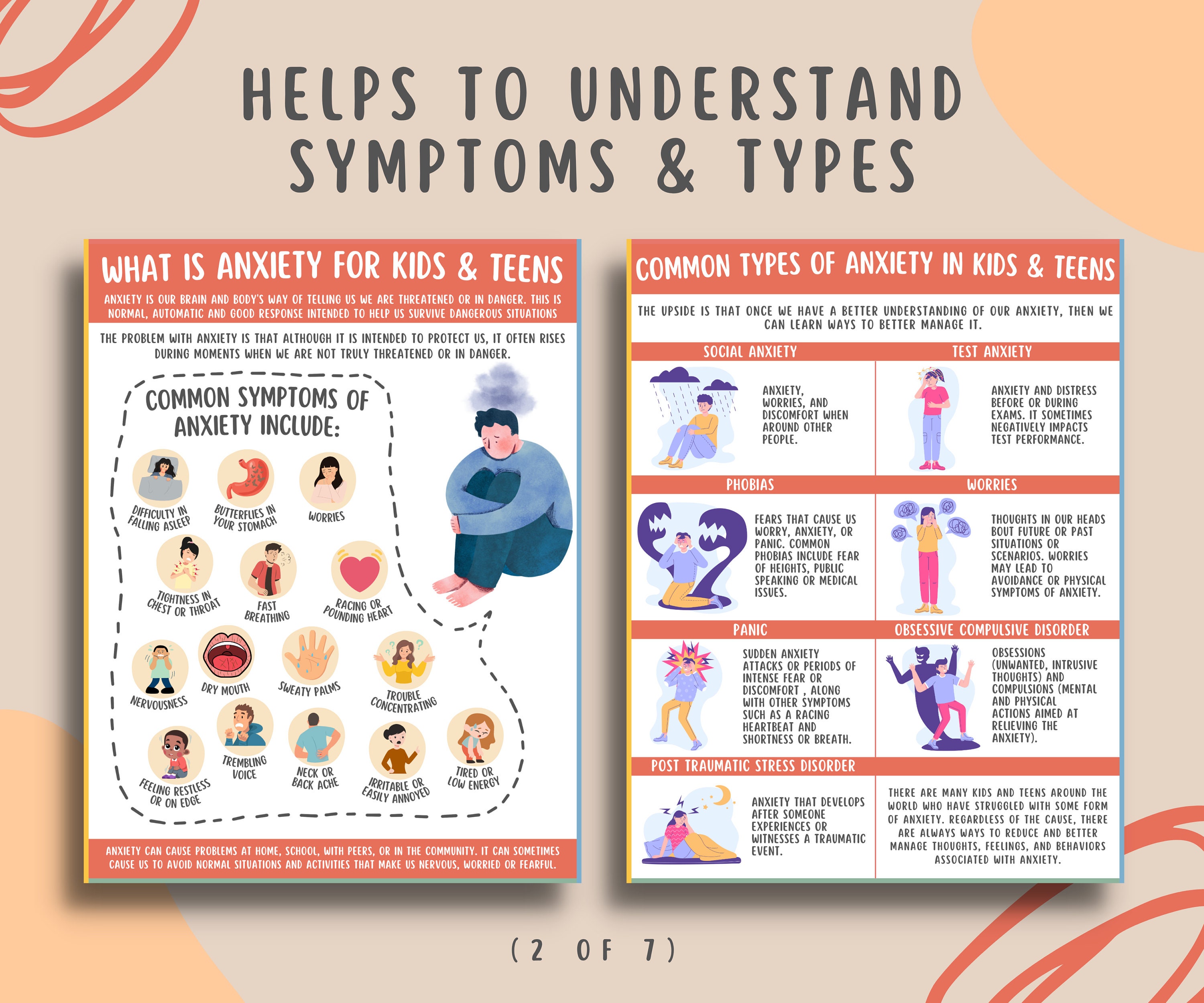 Anxiety Coping Skills Bundle for Kids Teens (7 Pages), Mental Health ...