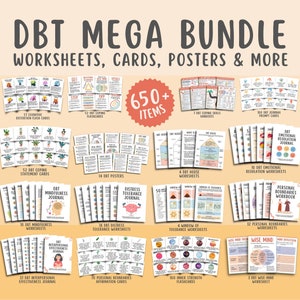 DBT Mega Bundle, (650+ Artikel) DBT Bewältigungsfähigkeiten Poster, Karteikarten, Arbeitsblätter, DBT Spickzettel, Emotionale Regulierung, Psychische Gesundheitsberatung