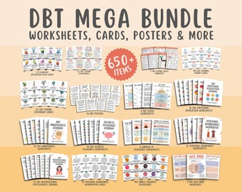 Mega Bundle DBT, (plus de 650 articles) Posters sur les capacités d'adaptation au DBT, fiches de travail, aide-mémoire DBT, régulation des émotions, conseil en santé mentale