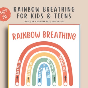 Arcoíris Respiración Calm Down Afiche Niños Adolescentes Mindfulness Habilidades de afrontamiento Actividad Técnica de puesta a tierra Estrategias de calma Consejero escolar PDF