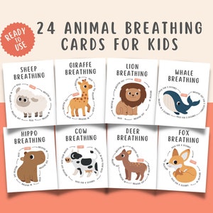 24 bewuste ademhalingskaarten voor dieren, angst omgaan met kalmerende hoekhulpmiddelen, vingertracering, schooladviseur psychologiehulp aardingstechniek
