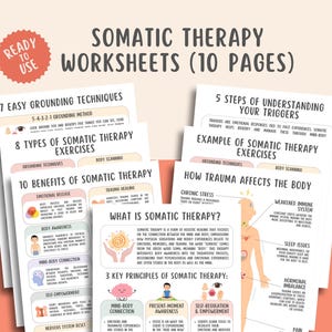 Somatic Therapy Coping Skills Worksheets (10 Pages) Grounding Techniques, Nervous System Regulation, PTSD Trauma Relief, Polyvagal Theory