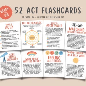 52 schede ACT, accettazione e impegno per affrontare le situazioni, strumenti di consulenza per la salute mentale, promemoria per la terapia, abilità ACT, schede di consapevolezza
