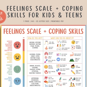 Feelings Coping Skills for Teens & Kids, Emotions Scale Chart