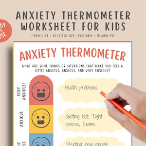 Anxiety Thermometer Worksheet for Kids and Teens, Help Children With Worry, Anxious and Nervous Feelings, Fillable Printable PDF Download