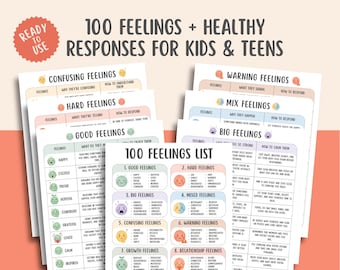 100 Feelings & Healthy Responses, Emotional Regulation, Feelings Chart, Emotion Identification, Coping Skills, Social Emotional Learning