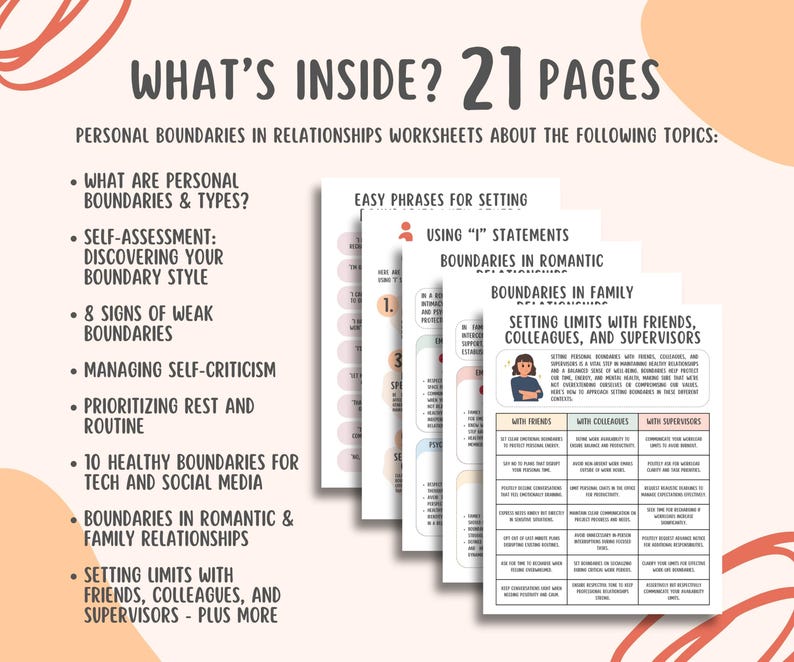 Personal Boundaries in Relationships Worksheets (21 Pages), Healthy ...