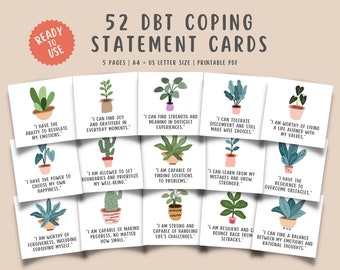 52 DBT Coping Flashcards, Dialectical Behavior Therapy Statements, BPD Self Help Calming Therapy Office Decor, Borderline, Mental Health
