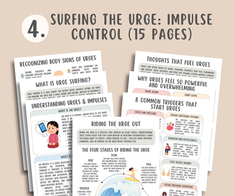 Impulse Control Bundle, Self Regulation, CBT Skills, Emotional Regulation Tool, Reacting vs Responding, Surfing the Urge, Impulsivity Scale