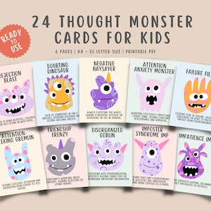 24 tarjetas de monstruos del pensamiento para niños y adolescentes, formas inútiles de pensar, trampa de errores, tarjetas didácticas para niños, herramienta de comunicación eficaz