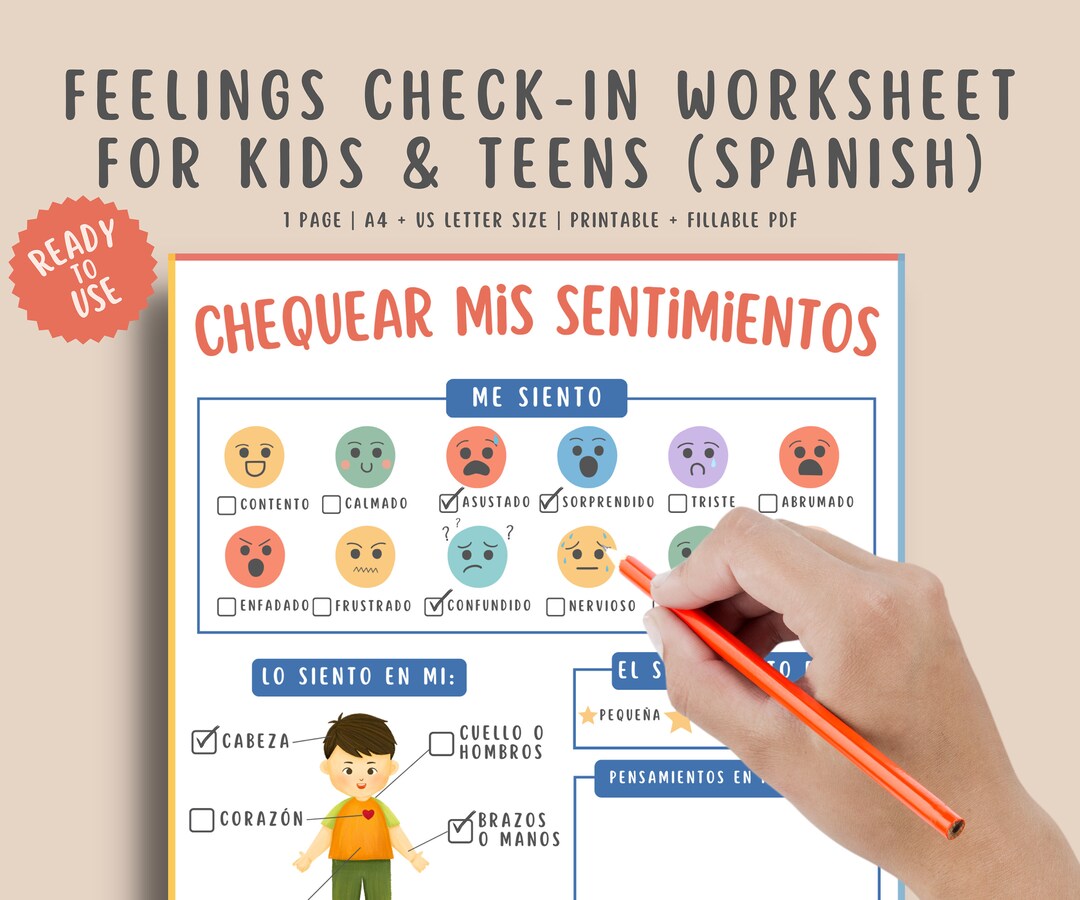 Feelings Checkin Spanish Worksheet for Kids & Teens Etsy