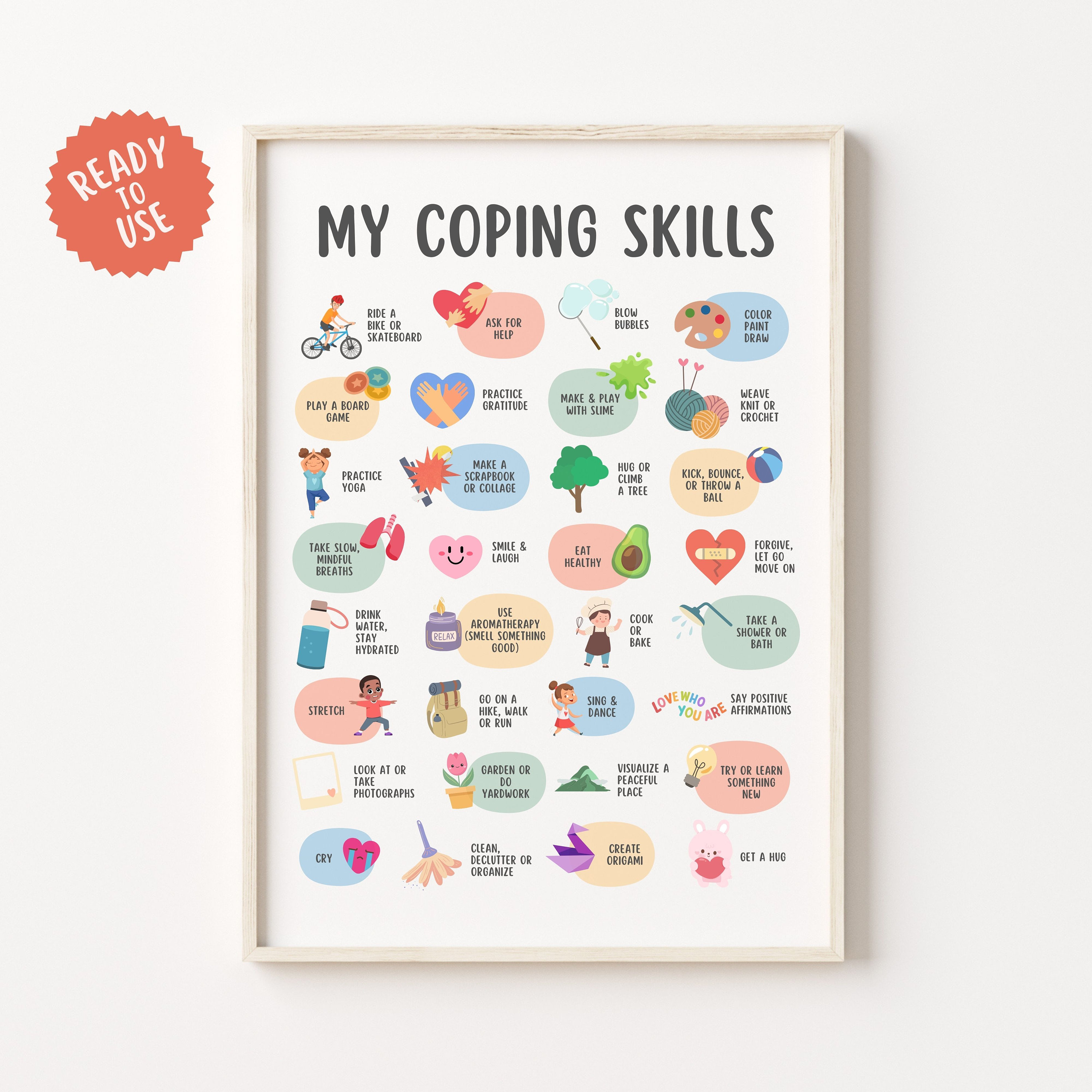 32 Coping Skills Poster for Teens & Kids, Grounding Strategies for ...