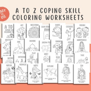 27 Alphabet Coping Fähigkeiten Ausmalen Arbeitsblätter Erdungstechniken Kinder Selbstregulation Beruhigende Ecke Drucken Schule Counselor Office PDF